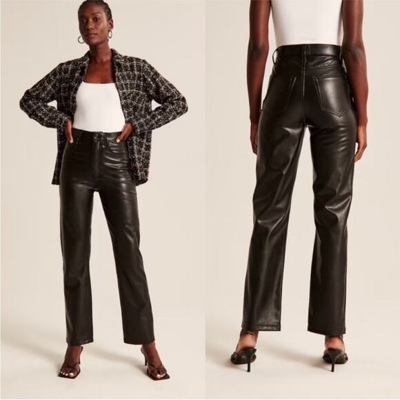 NEW Abercrombie & Fitch The Ankle Straight Vegan Leather Pants Size 28/6 Short - Picture 1 of 11